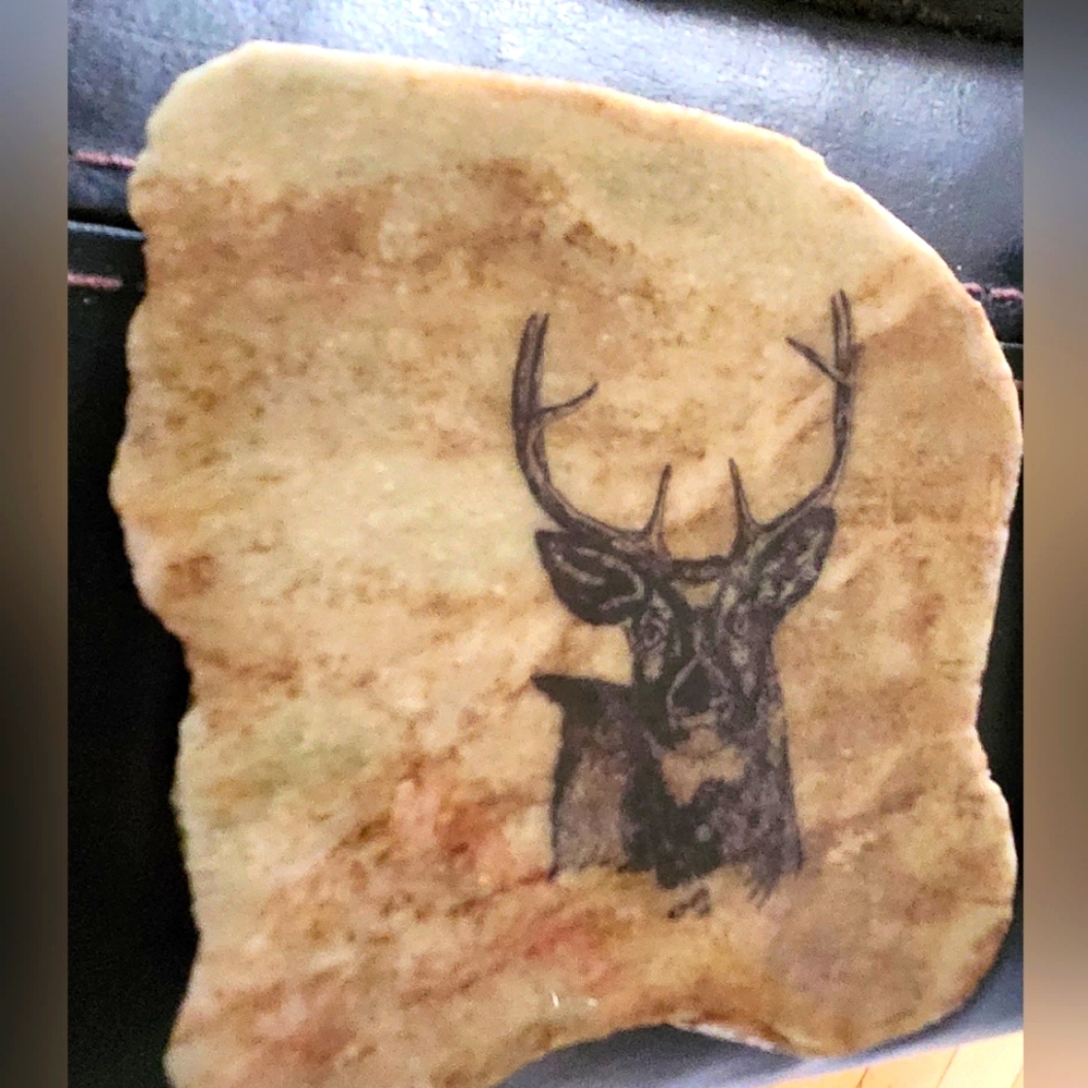 Vintage Set of 4 Natural Stone Coasters of  Deer from Madoc Rocks  Ontario Canad